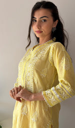 将图像加载到图库查看器中， Women's Lucknowi Handcrafted Mul Chanderi Stitched Chikankari Kurta And Plazzo Set- HONC0378802