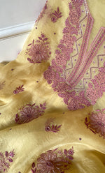 Load image into Gallery viewer, Women&#39;s Lakhnavi Handcrafted Pure Organza Chikankari Unstitched Kurta And Dupatta Set- HONC0318666
