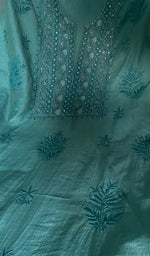 Women's Lakhnavi Handcrafted Chanderi Silk Unstitched Chikankari Full Suit - HONC0367199