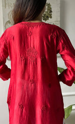 Load image into Gallery viewer, Sufi Women&#39;s Lucknowi Handcrafted Chanderi Silk Chikankari Kurti - HONC041952
