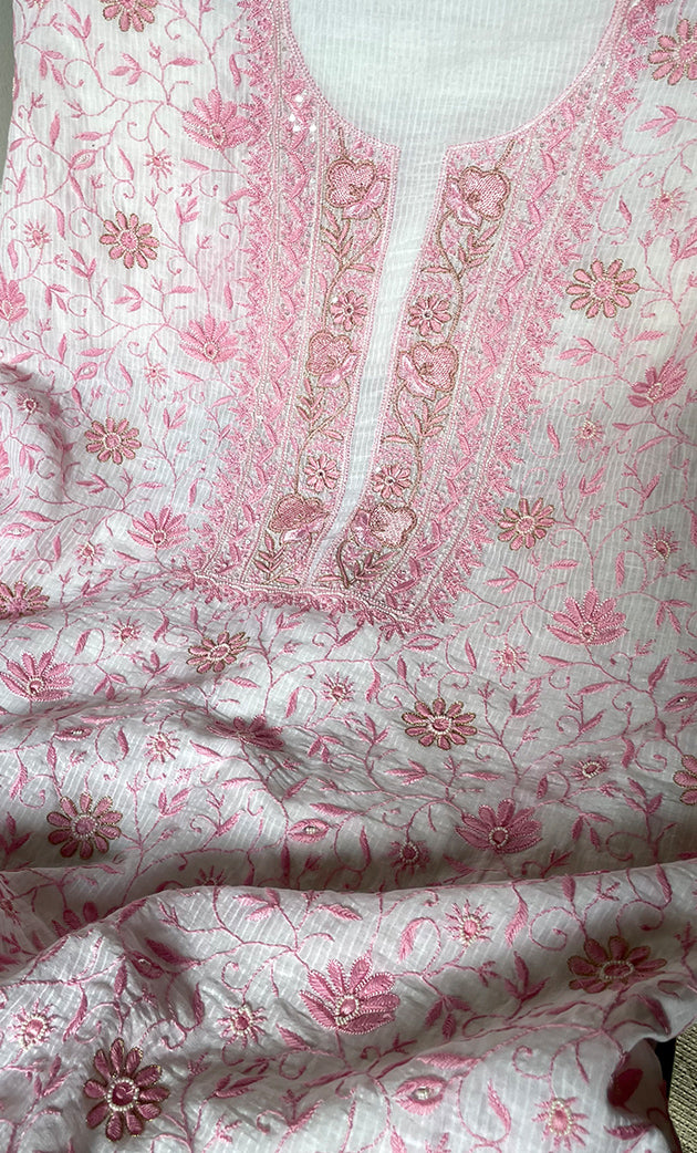 Women's Lakhnavi Handcrafted Maheshwari Mul Chanderi Unstitched Kurta And Dupatta Set- HONC0312961