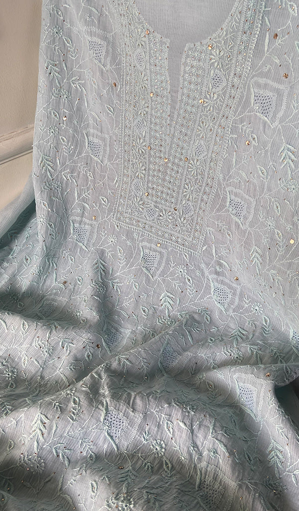 Women's Lakhnavi Handcrafted Maheshwari Mul Chanderi Unstitched Kurta And Dupatta Set - HONC0268582