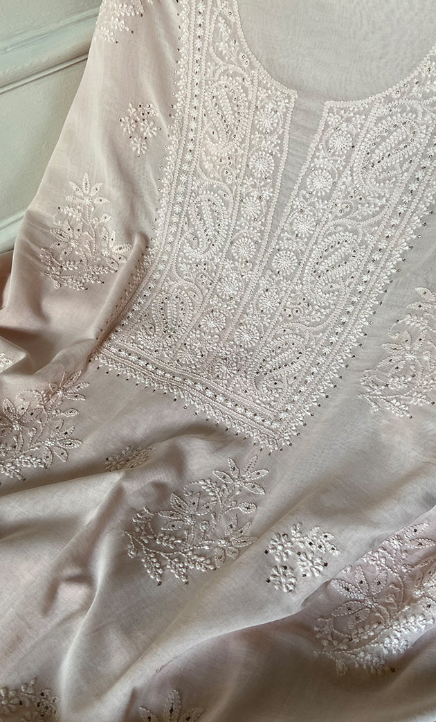 Women's Lakhnavi Handcrafted Mul Cotton Chikankari Kurta And Kurta Dupatta Set - HONC091986