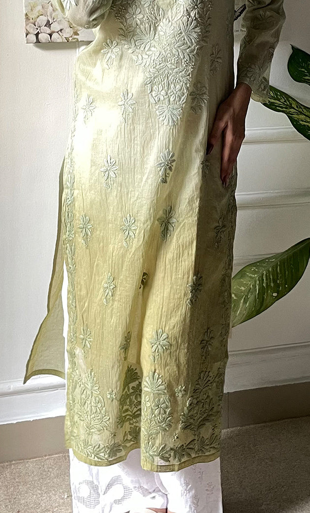 Women's Lucknowi Handcrafted Mul Chanderi Chikankari Kurti - HONC0308108