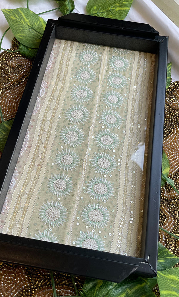 Handcrafted Chikankari Tray with Two Coasters – Wooden Frame - HONC0269379