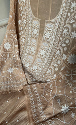 Load image into Gallery viewer, Women's Lakhnavi Handcrafted Mul Chanderi Semi - Stitched Anarkali And Dupatta Set - HONC0330137
