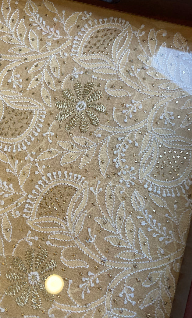 Elegant Wooden Chikankari Tray – Handcrafted Lucknowi Embroidery - HONC0310504