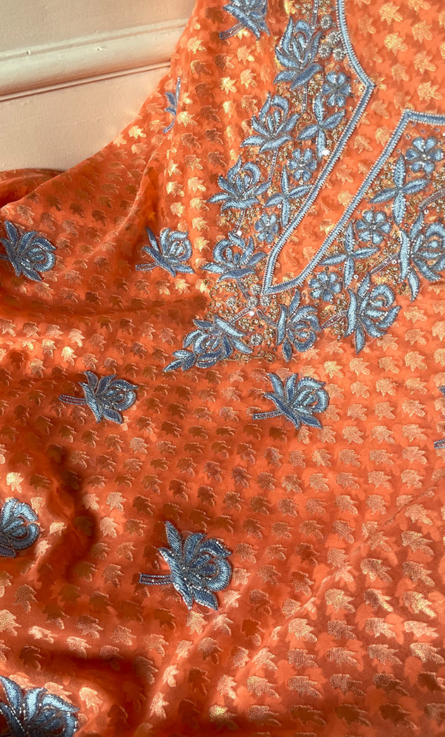 Women's Lakhnavi Handcrafted Chanderi Silk Unstitched Kurta And Dupatta Set - HONC0324542