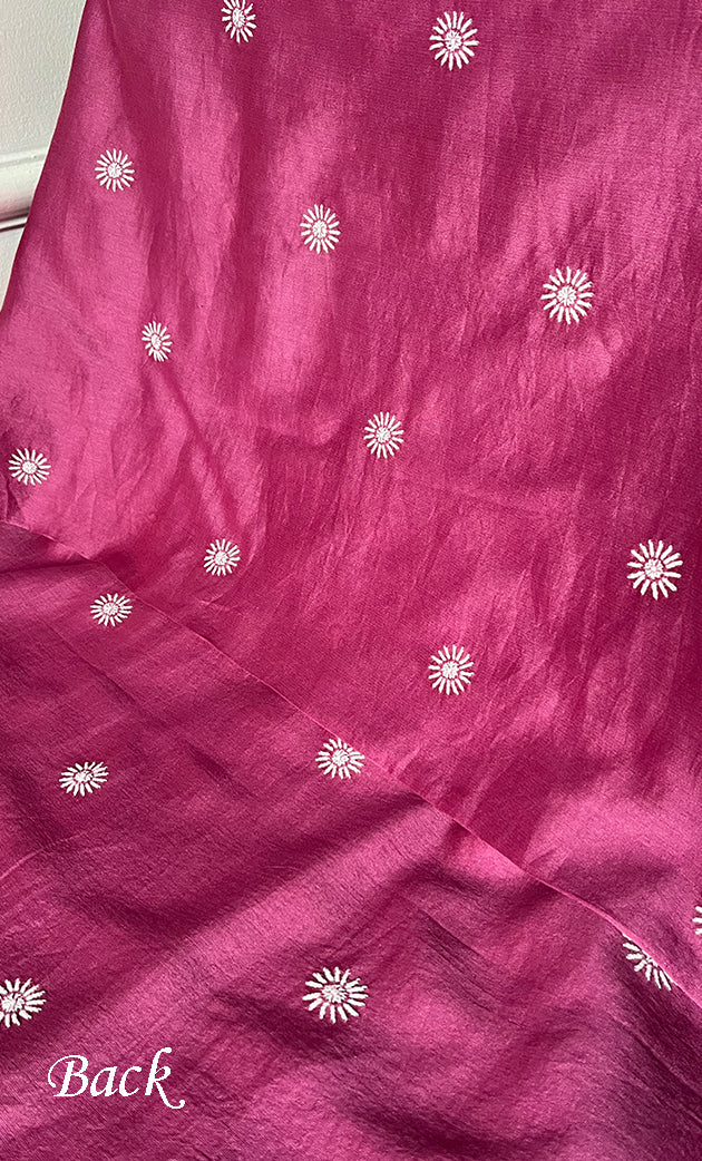 Lucknowi Handcrafted Chanderi Silk Chikankari Unstitched Unisex Kurta Fabric - HONC0255342