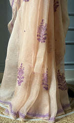 Load image into Gallery viewer, Women&#39;s Lucknowi Handcrafted Pure Organza Silk Chikankari Saree - HONC0294409
