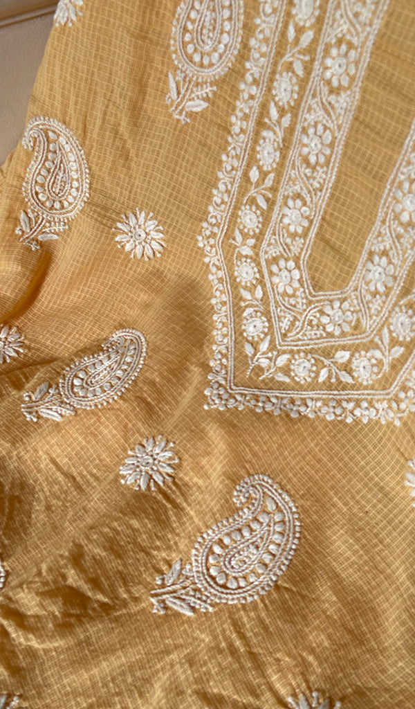Women's Lucknowi Handcrafted Kota Cotton Chikankari Unstitched Kurta And Dupatta Set - HONC0371819