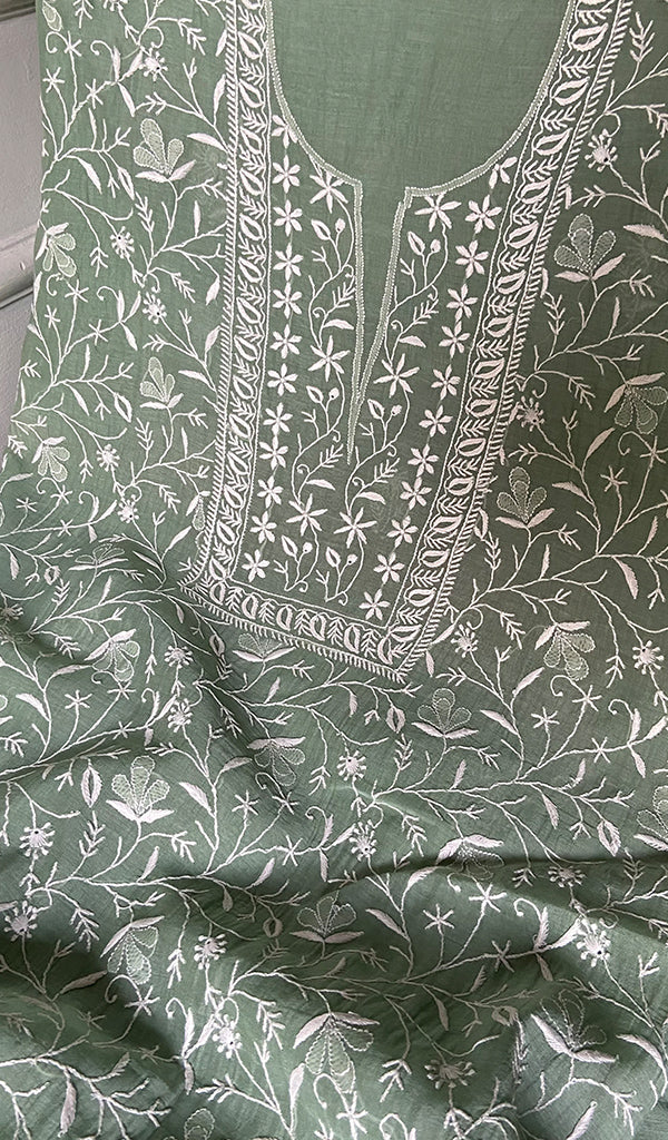 Women's Lakhnavi Handcrafted Mul Chanderi Unstitched Kurta And Dupatta Set- HONC0342133