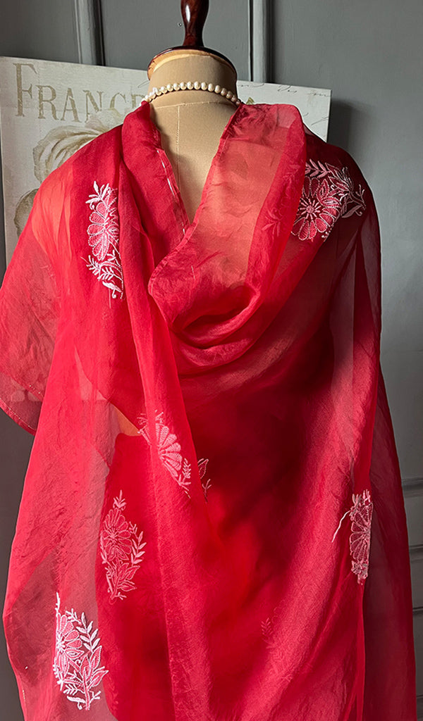 Women's Lucknowi Handcrafted Pure Organza Silk Chikankari Saree - HONC0230130