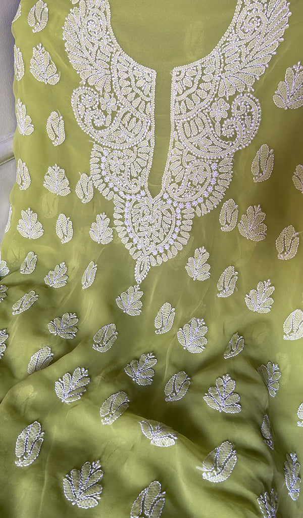 Women's Lucknowi Handcrafted Faux-Georgette Unstitched Chikankari Suit Material - HONC0347506