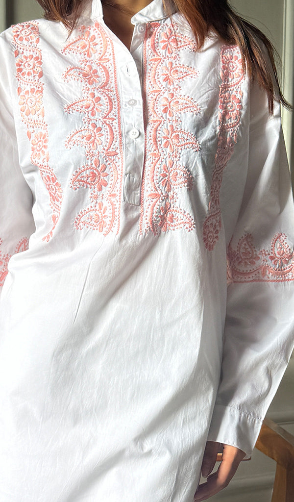 Enayat Women's Lakhnavi Handcrafted Cotton Chikankari Oversized Kurta And Pant Set - HONC0293604