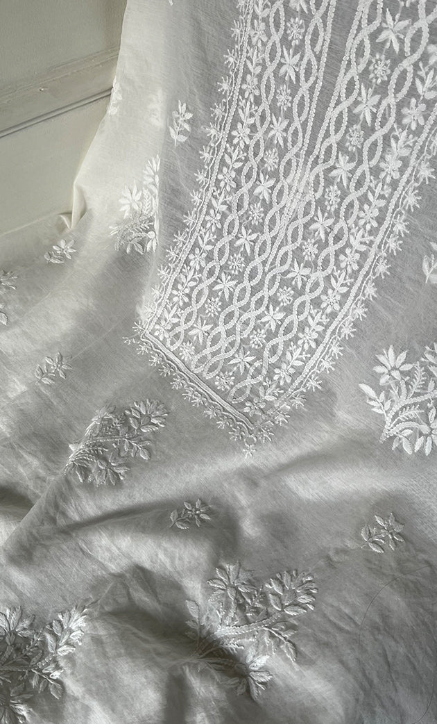 Women's Lakhnavi Handcrafted Mul Chanderi Unstitched Kurta And Dupatta Set- HONC0319539