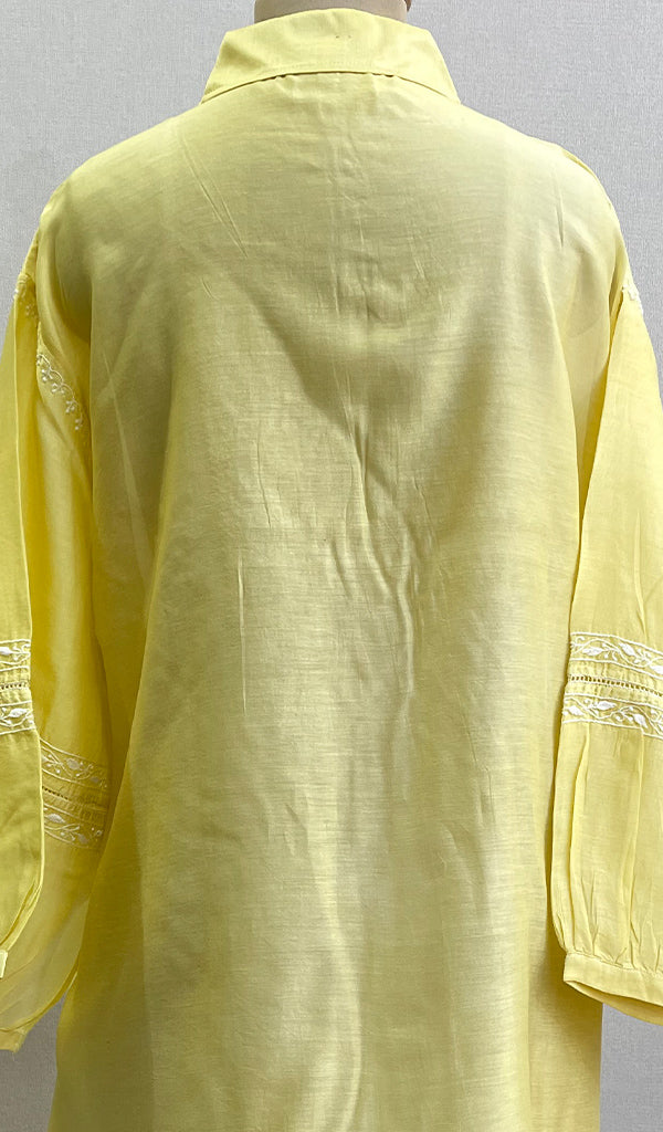 Fiza Women's Lakhnavi Handcrafted Chanderi Silk Semi- Stitched Chikankari Top - HONC0195156