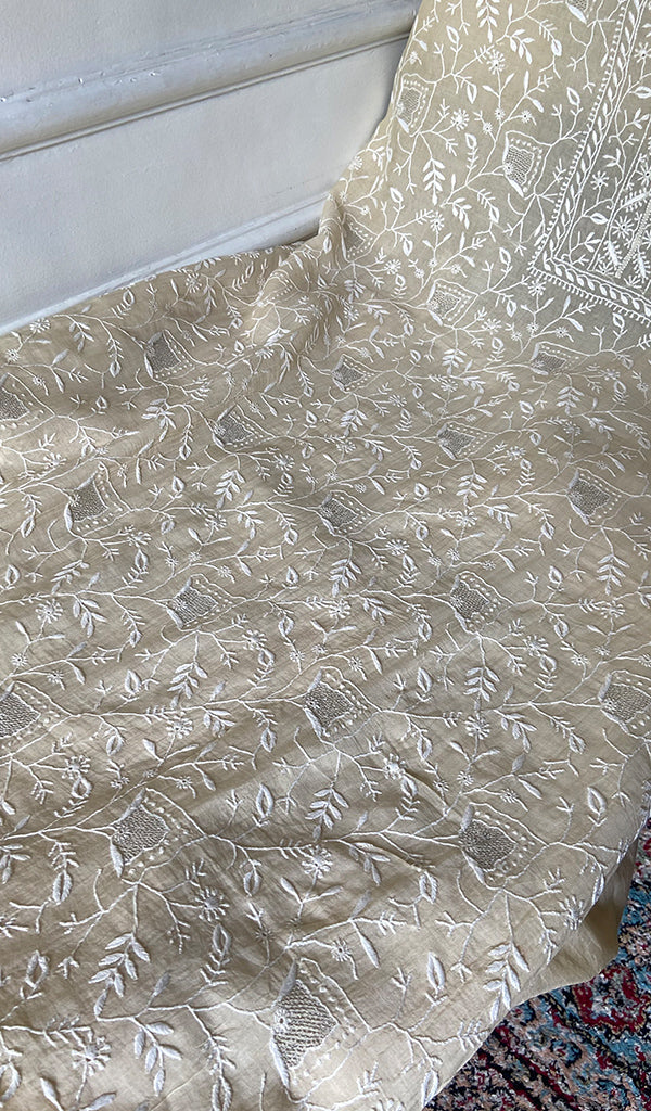 Women's Lakhnavi Handcrafted Mul Chanderi Unstitched Chikankari Full Suit - HONC0370550