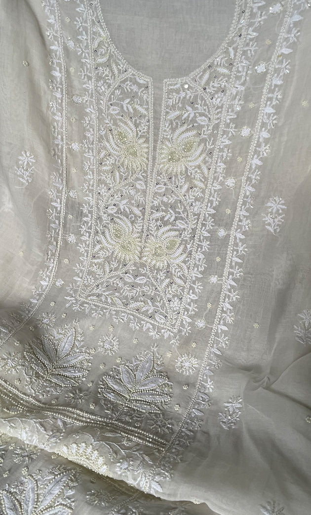 Women's Lakhnavi Handcrafted Mul Chanderi Unstitched Kurta And Dupatta Set- HONC0313324
