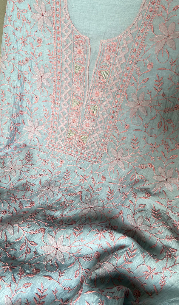 Women's Lakhnavi Handcrafted Mul Chanderi Unstitched Chikankari Full Suit - HONC0345362