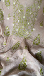 Load image into Gallery viewer, Lakhnavi Handcrafted Chanderi Silk Chikankari Full Suit Material - HONC0321898