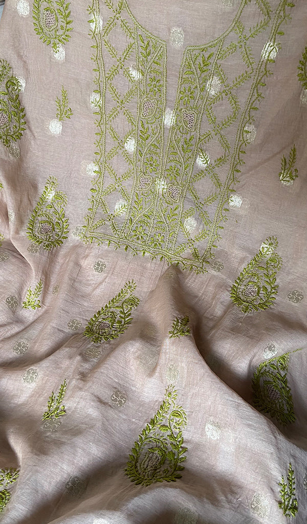 Lakhnavi Handcrafted Chanderi Silk Chikankari Full Suit Material - HONC0321898