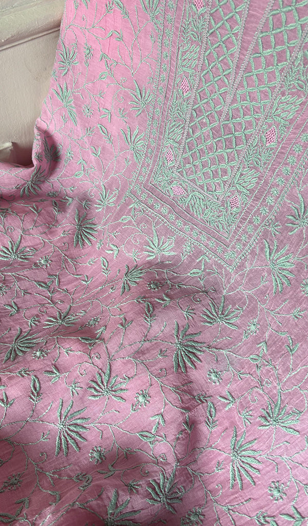 Aseel Women's Lakhnavi Handcrafted Mul Chanderi Unstitched Chikankari Full Suit - HONC0342156