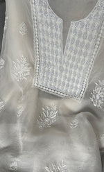 Load image into Gallery viewer, Women&#39;s Lakhnavi Handcrafted Pure Organza Chikankari Unstitched Kurta And Dupatta Set- HONC0307956
