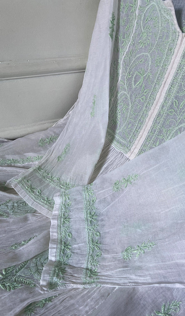 Women's Lakhnavi Handcrafted Mul Chanderi Semi - Stitched Kurta And Dupatta Set - HONC0294982