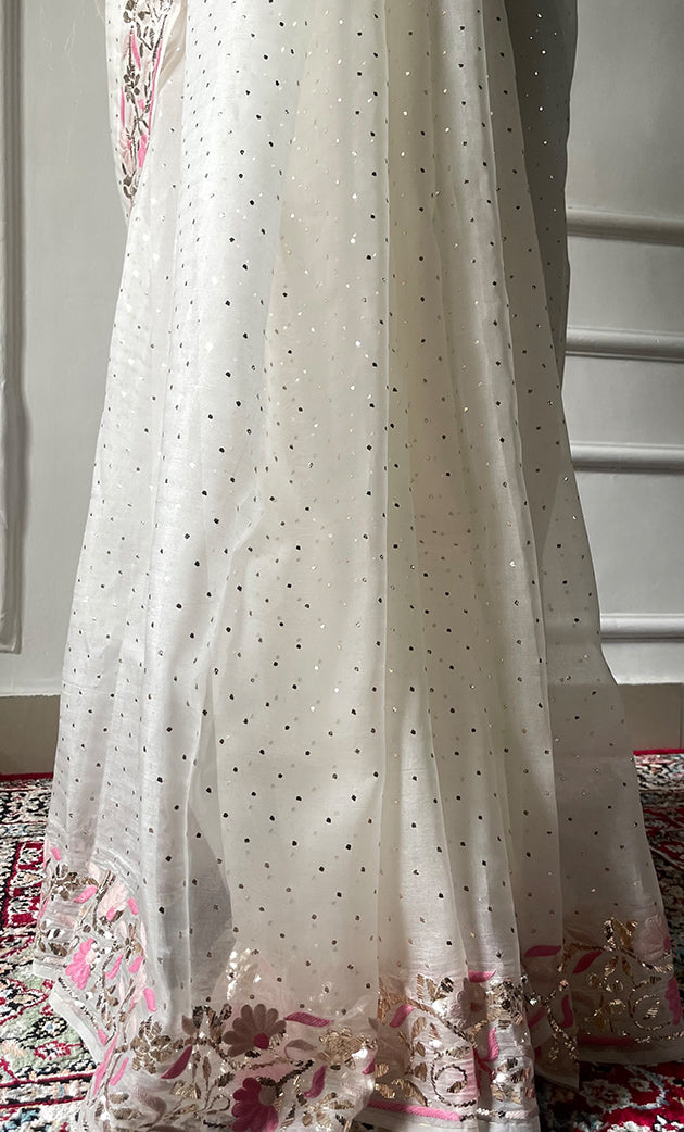 Women's Lucknowi Handcrafted Pure Organza Silk Chikankari Saree - HONC0329246