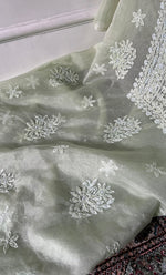 Load image into Gallery viewer, Women's Lakhnavi Handcrafted Organza Chikankari Unstitched Full Suit Material - HONC0258373