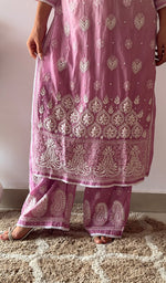 将图像加载到图库查看器中， Women's Lucknowi Handcrafted Mul Chanderi Stitched Chikankari Kurta And Plazzo Set- HONC0379055