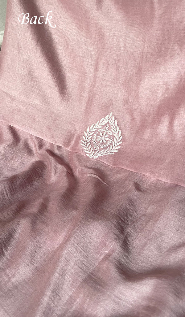 Women's Lucknowi Handcrafted Chanderi Silk Unstitched Chikankari Kurta and Dupatta Set- HONC0288466