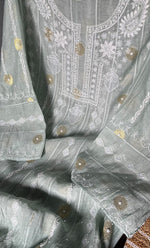 将图像加载到图库查看器中， Izna Women&#39;s Lakhnavi Handcrafted Mul Chanderi Semi - Stitched Anarkali And Dupatta Set - HONC0302878

