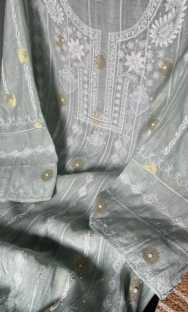 Izna Women's Lakhnavi Handcrafted Mul Chanderi Semi - Stitched Anarkali And Dupatta Set - HONC0302878