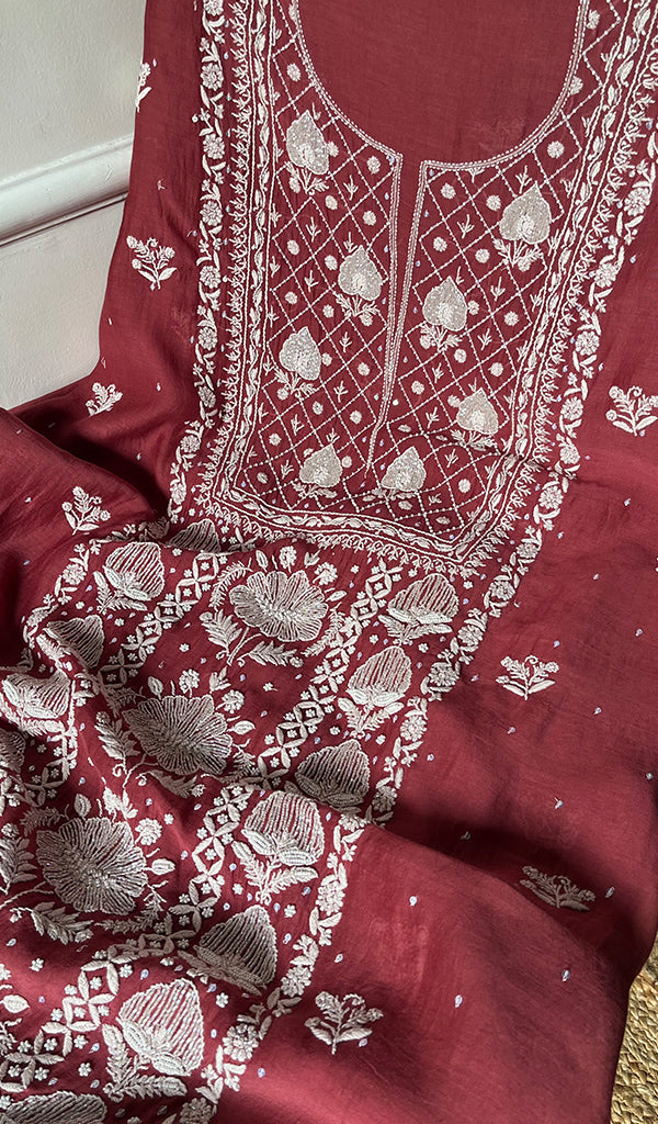 Women's Lakhnavi Handcrafted Mul Chanderi Kurta And Dupatta Set - HONC0288996