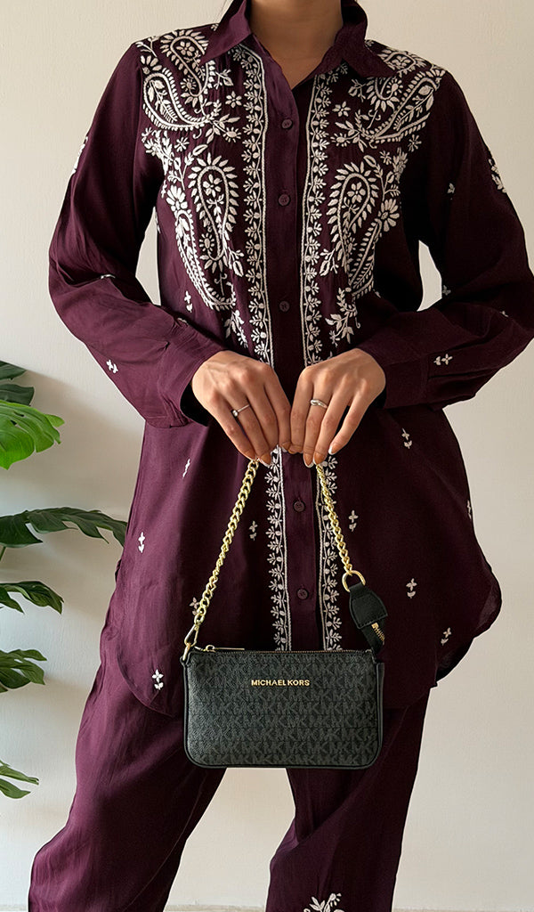 Devanshi Women's Lakhnavi Handcrafted Cotton Chikankari Kurta And Palazzo Set - HONC0358515