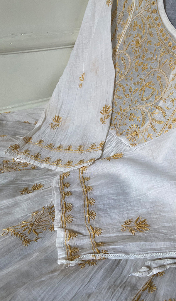 Women's Lakhnavi Handcrafted Mul Chanderi Semi - Stitched Kurta And Dupatta Set - HONC0294987