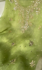 将图像加载到图库查看器中， Marifa Women's Lakhnavi Handcrafted Pure Organza Chikankari Unstitched Kurta And Dupatta Set- HONC0317963