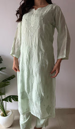 Load image into Gallery viewer, Women's Lakhnavi Handcrafted Modal Cotton Chikankari Kurti And Plazzo Set - HONC0371337