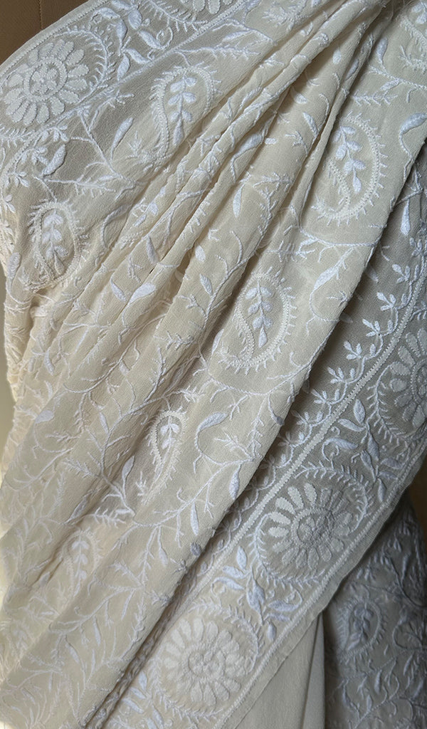 Women's Lakhnavi Handcrafted Pure Silk Georgette Chikankari - HONC0213505