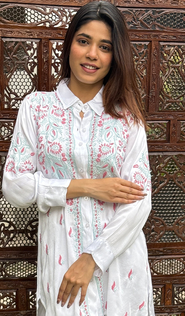 Women's Lakhnavi Handcrafted Modal Cotton Chikankari Top And Pant Set - HONC0244581