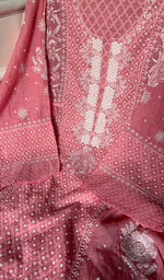 将图像加载到图库查看器中， Sumbul Women&#39;s Lakhnavi Handcrafted Mul Chanderi Semi - Stitched Kurta And Dupatta Set - HONC00003
