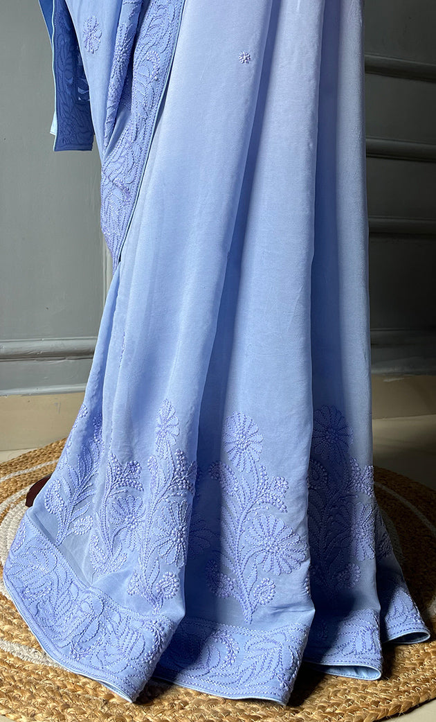 Women's Lakhnavi Handcrafted Viscose Georgette Chikankari Saree - HONC0301801