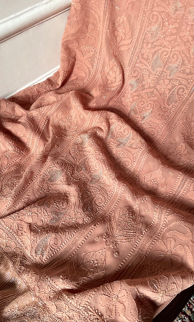 Women's Lakhnavi Handcrafted Viscose Georgette Chikankari Full Suit Material - HONC0299908