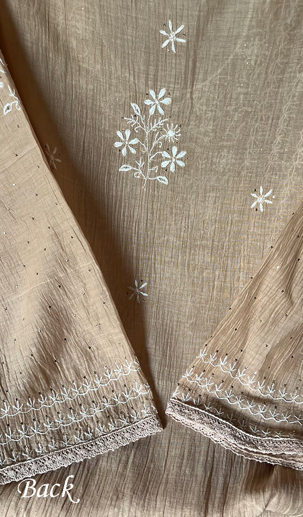 Women's Lakhnavi Handcrafted Mul Chanderi Semi - Stitched Kurta And Dupatta Set - HONC0293272