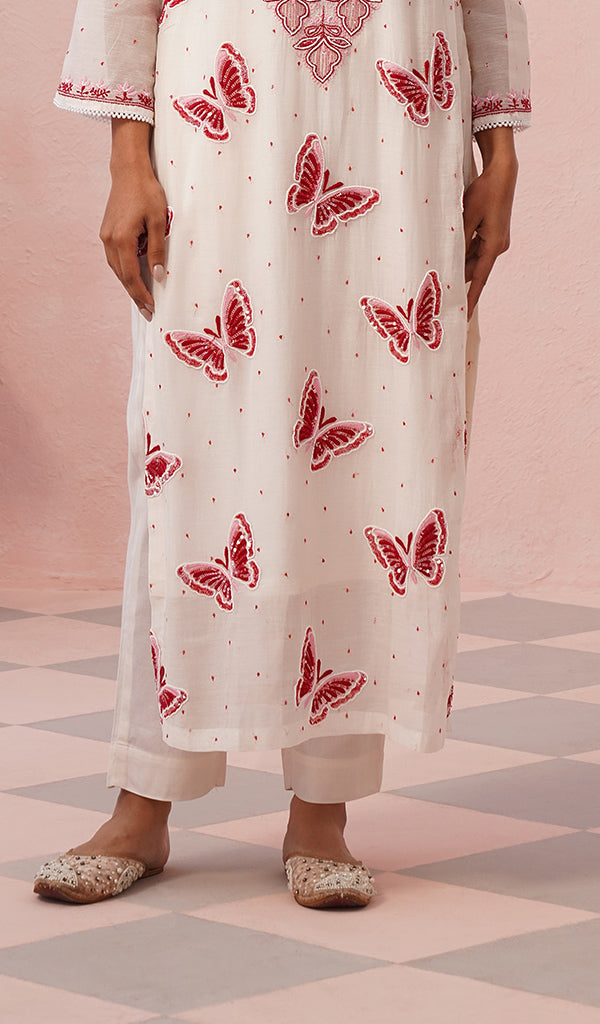 Titlee Women's Lakhnavi Handcrafted Mul Chanderi Chikankari Stitched Kurta, Dupatta And Pant Set - HONC0659745