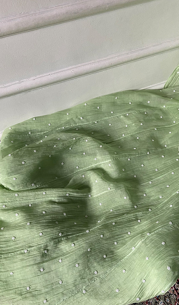 Women's Lakhnavi Handcrafted Mul Chanderi Semi - Stitched Kurta And Dupatta Set - HONC0348596