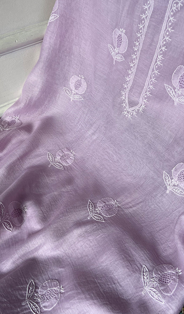 Women's Lakhnavi Handcrafted Chanderi Silk Unstitched Chikankari Full Suit - HONC0345270