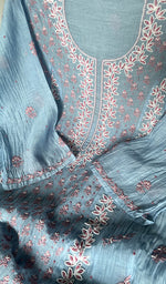 Load image into Gallery viewer, Saziya Women's Lakhnavi Handcrafted Mul Chanderi Semi - stitched Chikankari Full Suit Material - HONC0321285